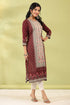 Women Maroon Digital Printed Embroidery Straight Kurta